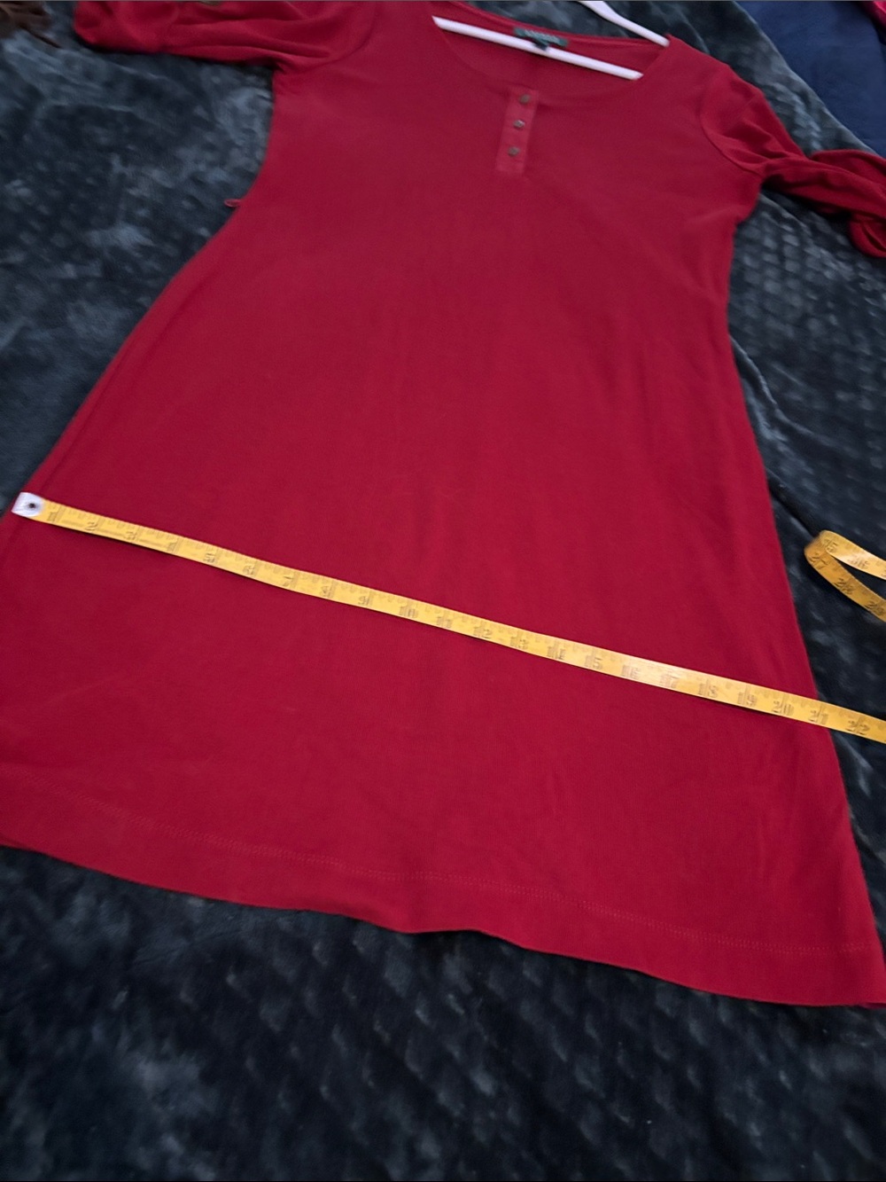 Ralph Lauren Red Henley Midi Dress with Brown Tie Belt Sz L - Picture 9 of 10